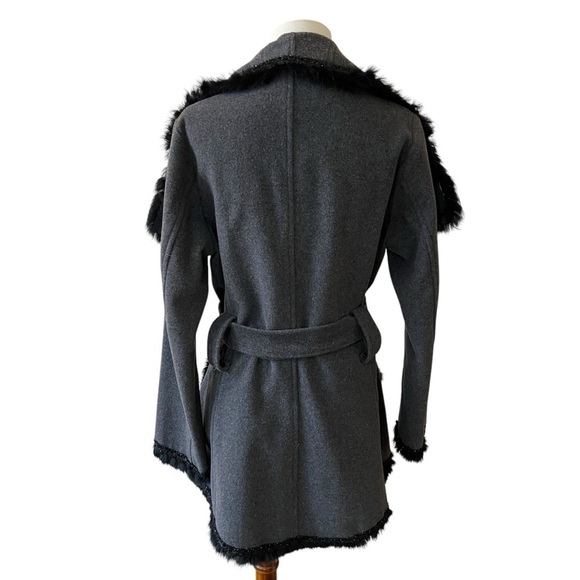 PAINC’S WOOL CASHMERE BELTED COAT SHAWL COLLAR BEADED TRIM ITALIAN LUXURY 46-10 - Picture 5 of 13